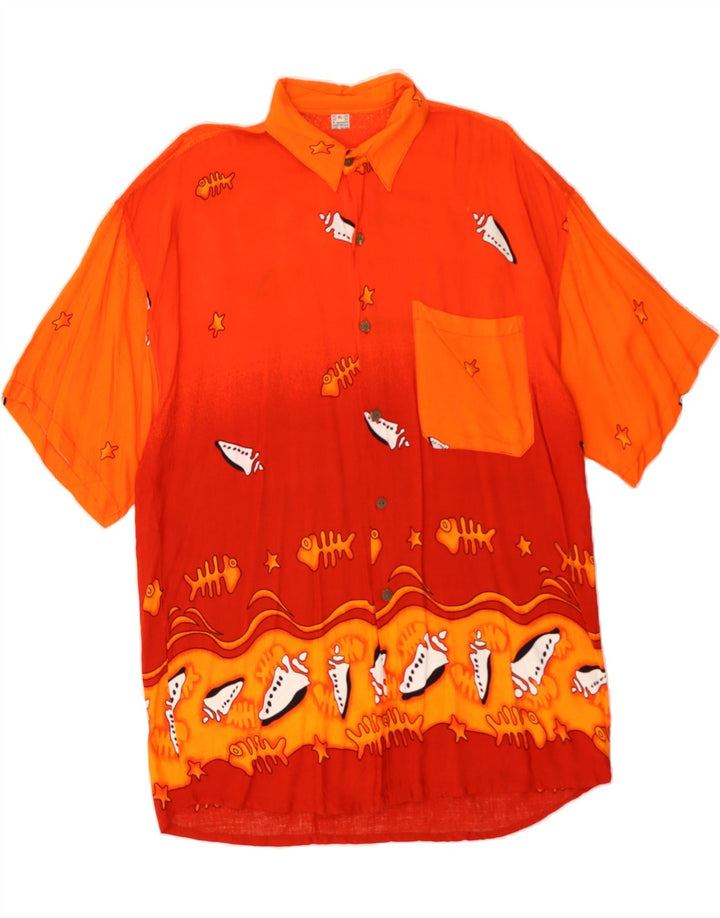 VINTAGE Mens Abstract Pattern Short Sleeve Shirt XL Orange Vintage Vintage and Second-Hand Vintage from Messina Hembry 