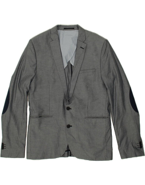 JULES Mens Fitted 2 Button Blazer Jacket UK 42 XL Grey Polyester
