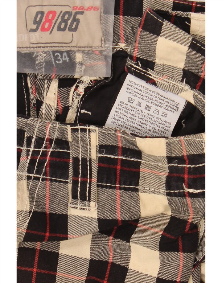 Винтажные мужские шорты-карго W34, большие черные хлопковые клетчатые шорты