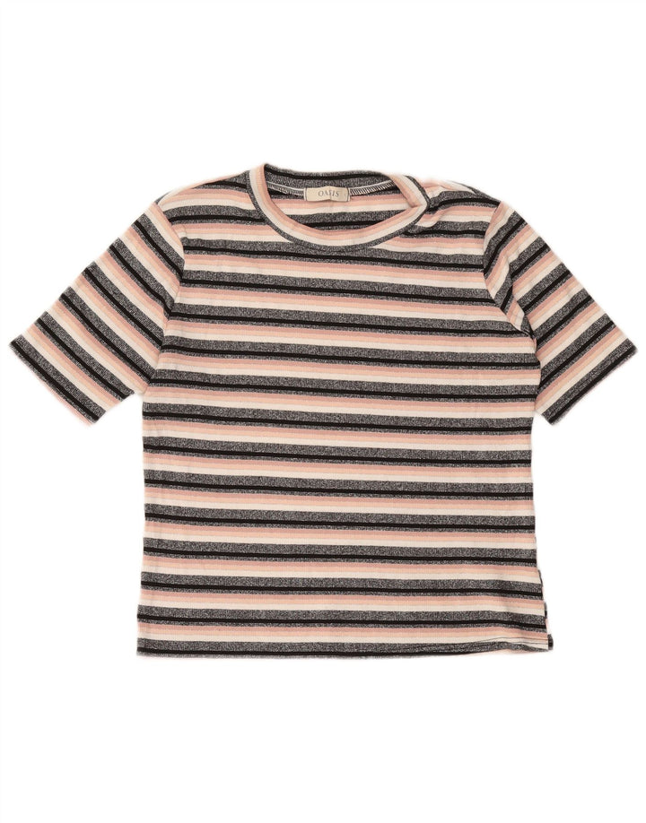 Женская укороченная футболка OASIS UK 14, большая вискоза в черную полоску