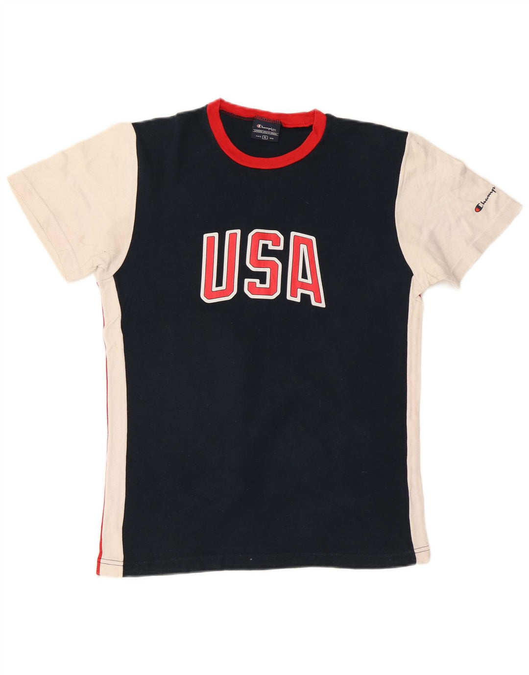 Женская футболка с рисунком CHAMPION, топ UK 18 XL, темно-синий, хлопок с цветными блоками