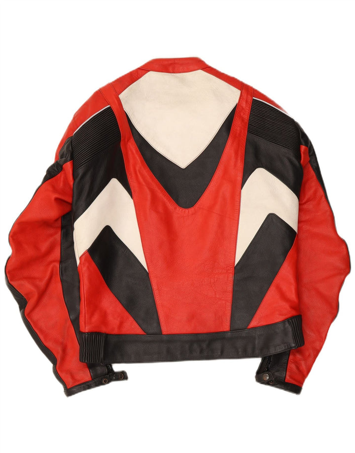 Винтажная мужская кожаная куртка Racer UK 40, большая разноцветная с цветными блоками