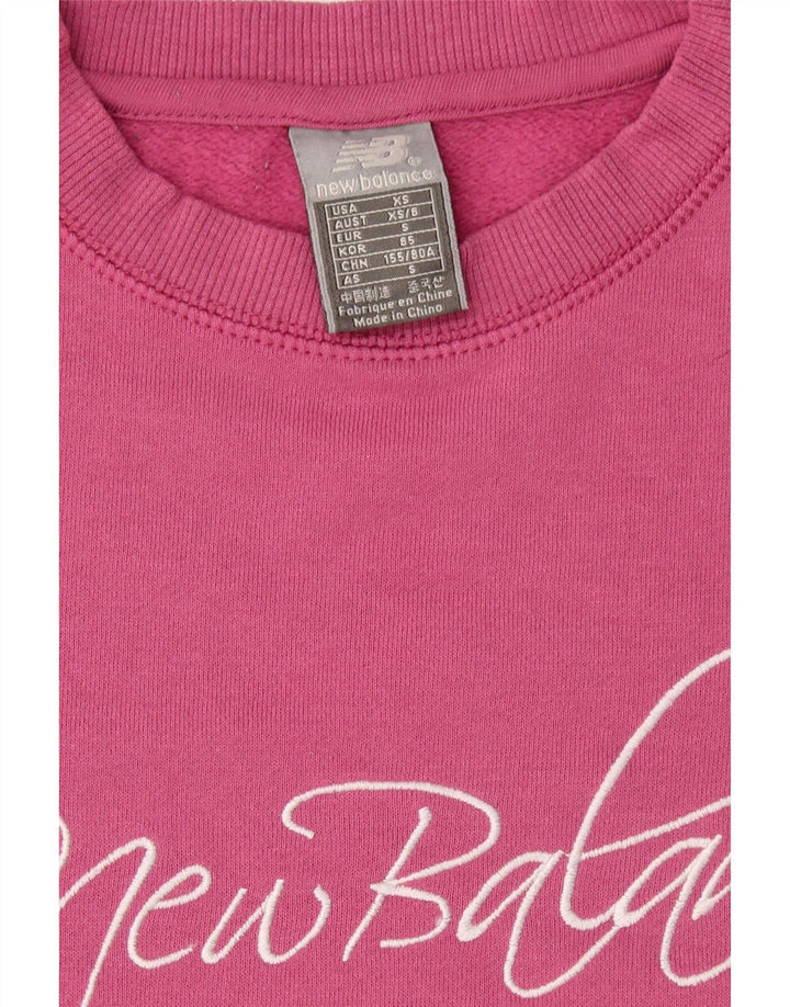 NEW BALANCE Womens Graphic Sweatshirt Jumper UK 10 Small Pink Polyester Vintage New Balance and Second-Hand New Balance from Messina Hembry 