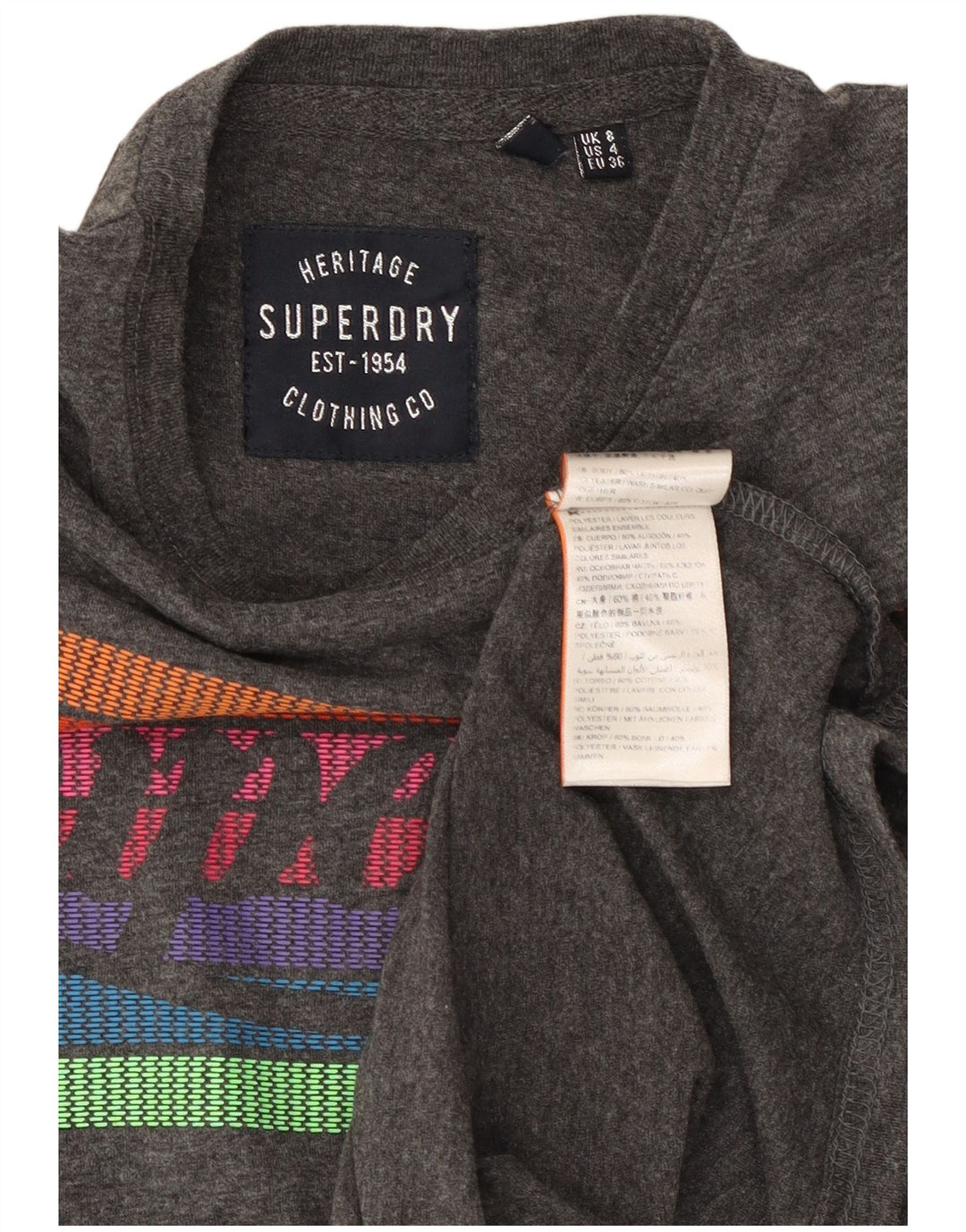 Женская футболка с рисунком SUPERDRY Heritage Top UK 8, маленький размер, серый хлопок