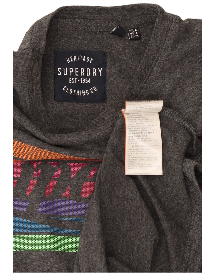 Женская футболка с рисунком SUPERDRY Heritage Top UK 8, маленький размер, серый хлопок