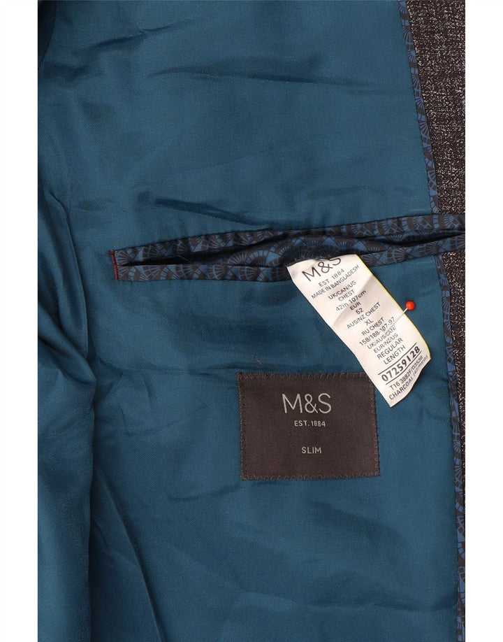 Мужской тонкий пиджак Marks & Spencer с двумя пуговицами, Великобритания, 42 XL, серый полиэстер