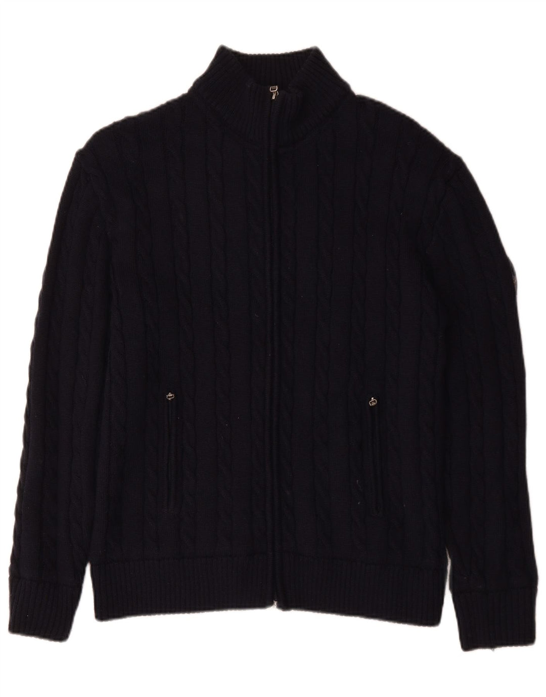 Мужской свитер-кардиган VINTAGE, большой темно-синий из шерсти мериноса