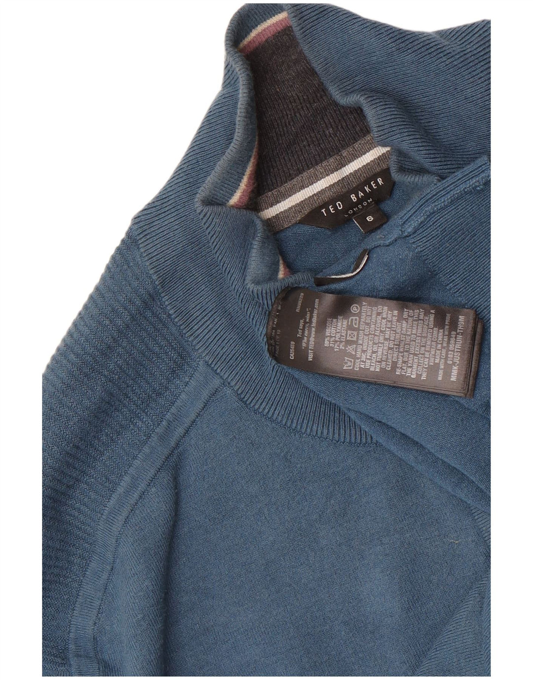 Мужской джемпер с воротником на молнии Ted Baker, размер 6, 2XL, синий вискоза