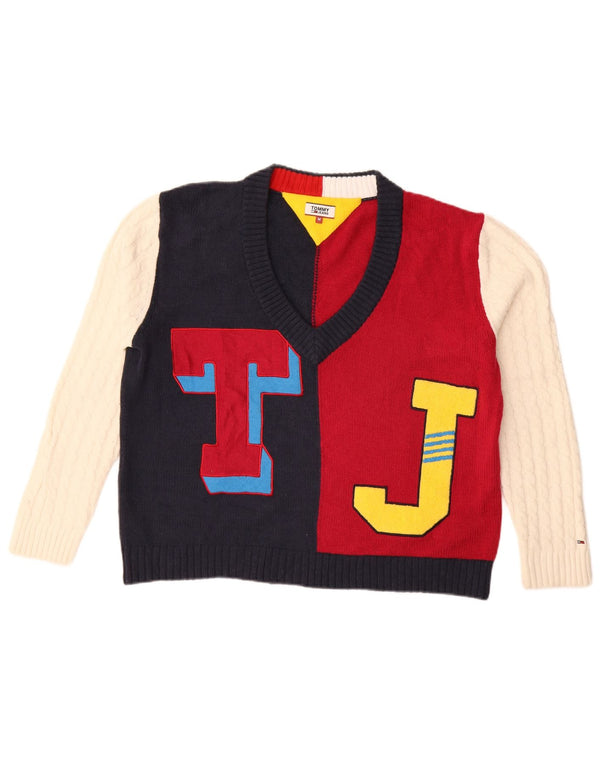 Женский джемпер с V-образным вырезом и рисунком Tommy Hilfiger UK 14, средний разноцветный