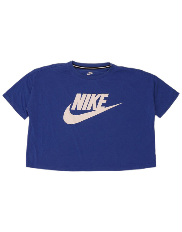 Женская укороченная футболка оверсайз с графическим рисунком Nike Top UK 10, маленький синий модал