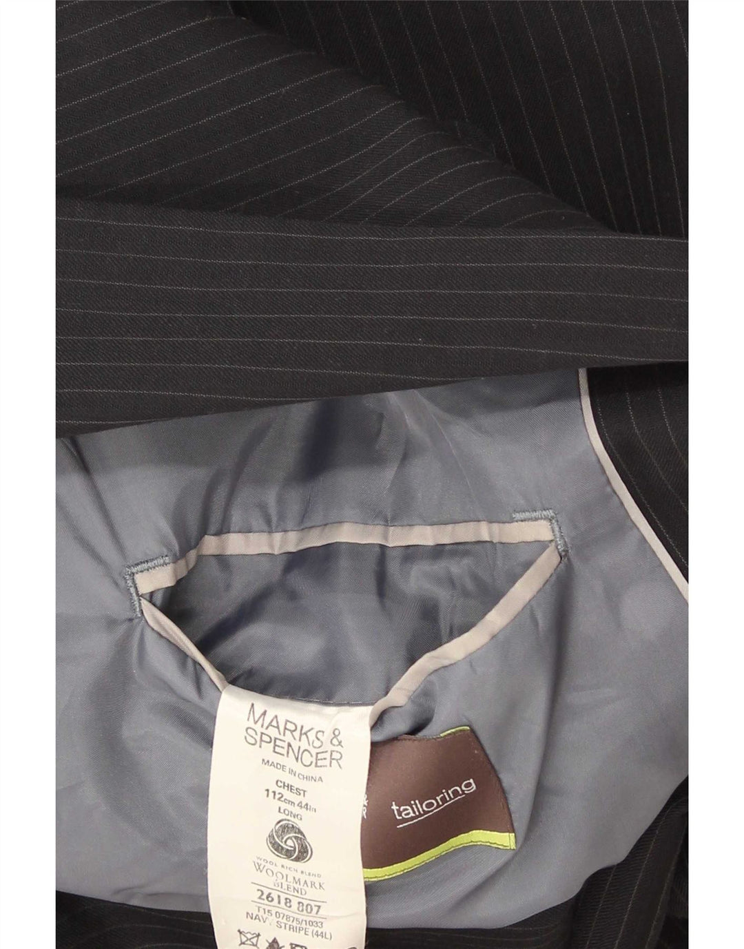 Мужской длинный пиджак Marks & Spencer UK 44 XL темно-синий в тонкую полоску