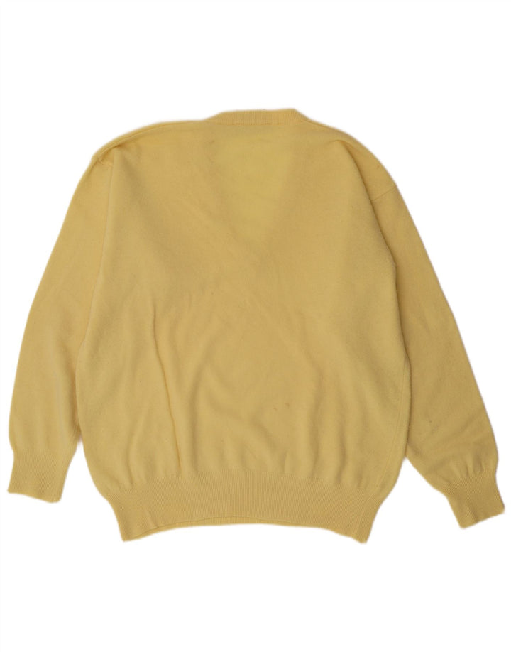 VINTAGE Mens V-Neck Jumper Sweater IT 52 Large Yellow Wool