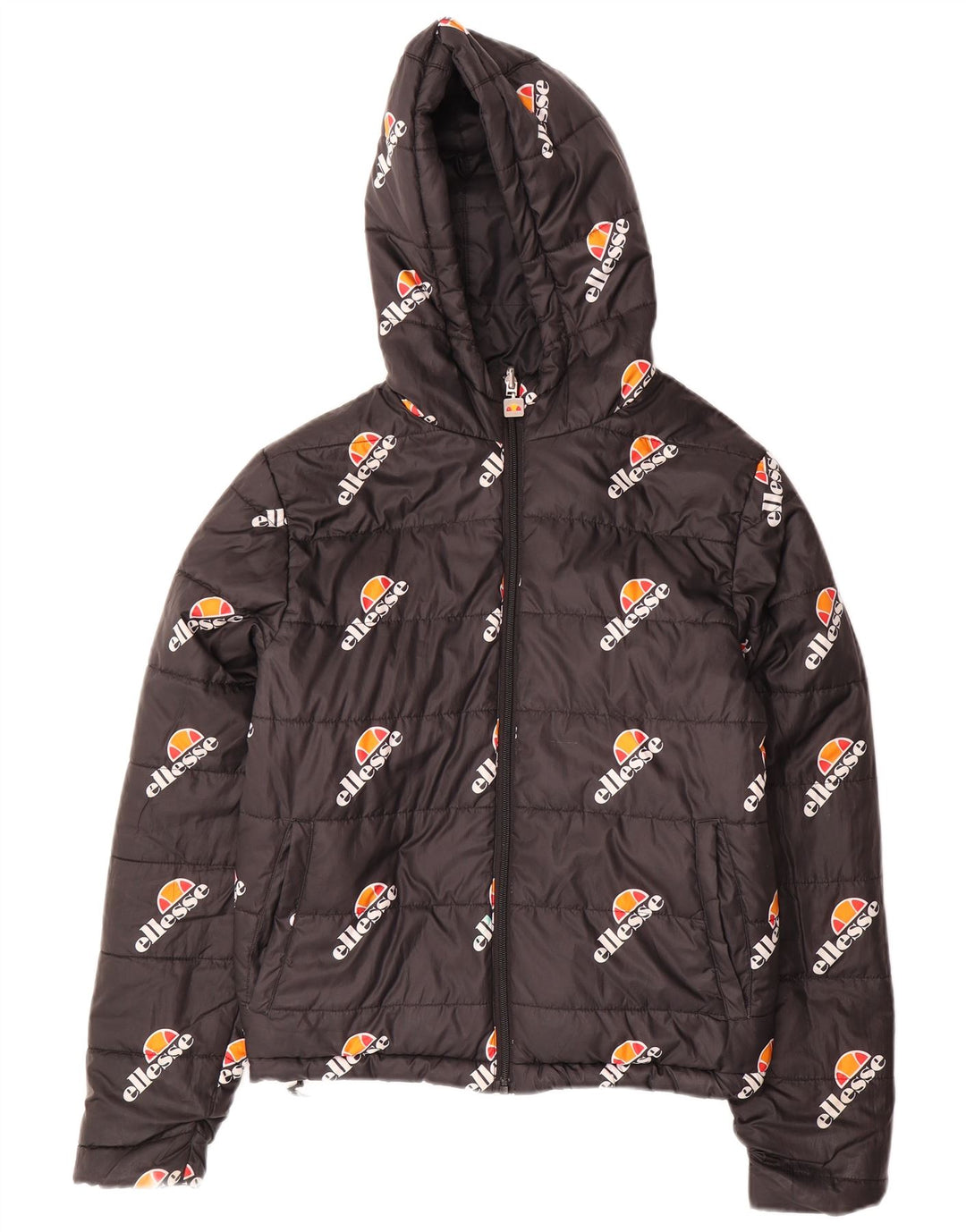Женская двусторонняя стеганая куртка оверсайз с капюшоном Ellesse UK 8, маленькая черная