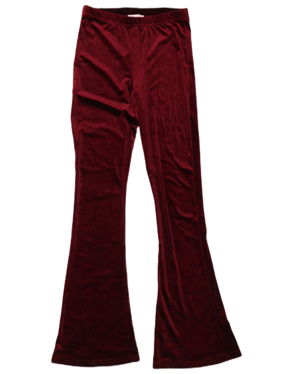 Topshop Женские бархатные повседневные брюки-клеш UK 8 Small W27 L33 Бордовые