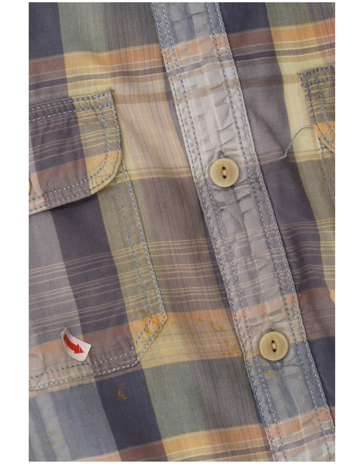 FAT FACE Mens Classic Fit Short Sleeve Shirt Large Blue Check Cotton