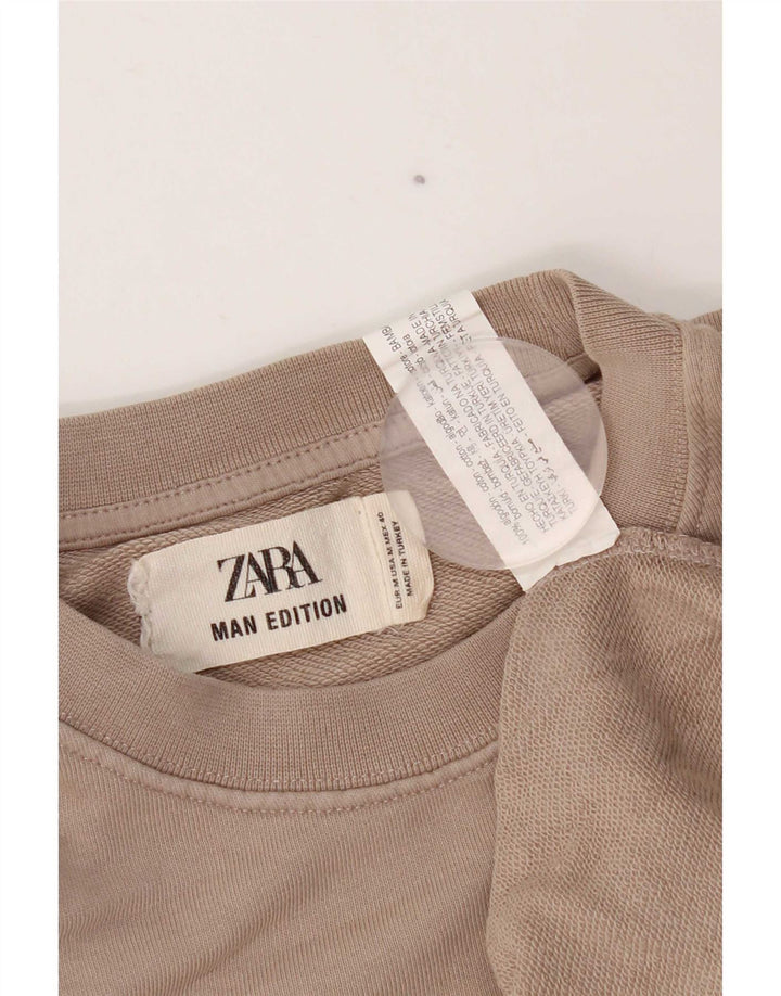 Мужской свитшот Zara, хлопковый джемпер среднего бежевого цвета