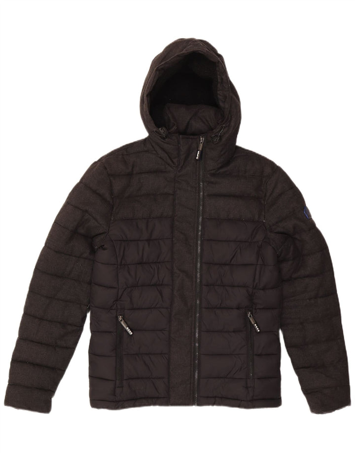 Мужская утепленная куртка с капюшоном Superdry UK 36, маленький серый полиэстер