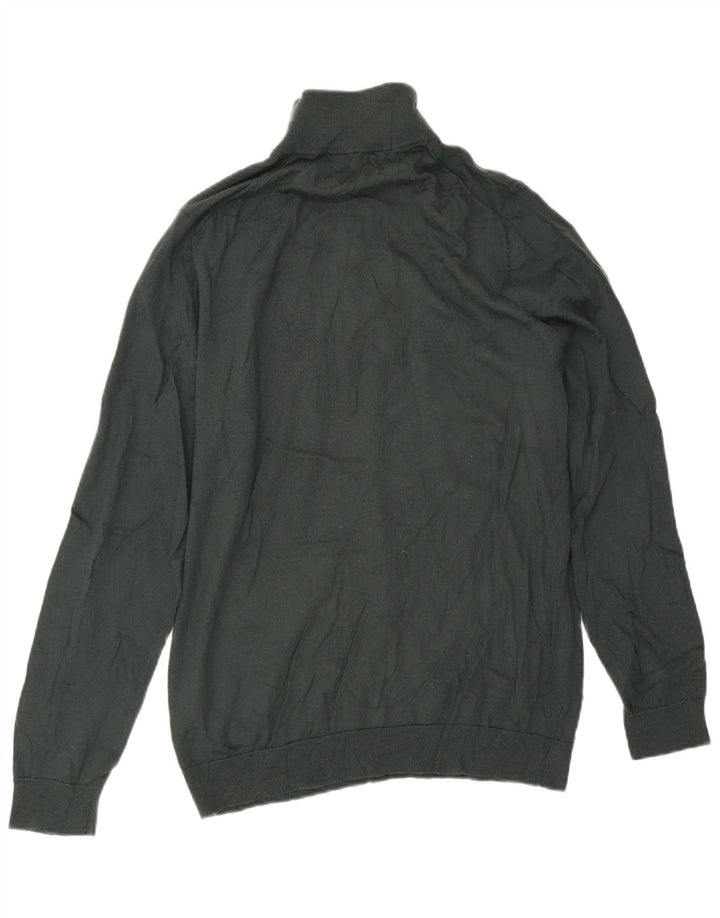 Мужской джемпер с воротником на молнии Marks & Spencer большой зеленый из шерсти мериноса