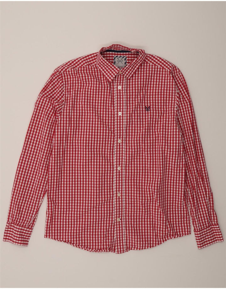 Crew Clothing Мужская классическая рубашка среднего размера из хлопка в мелкую клетку красного цвета