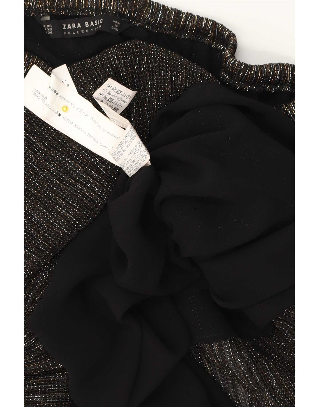 Женский укороченный топ с открытыми плечами Zara UK 4 XS, черный полиэстер с крапинками