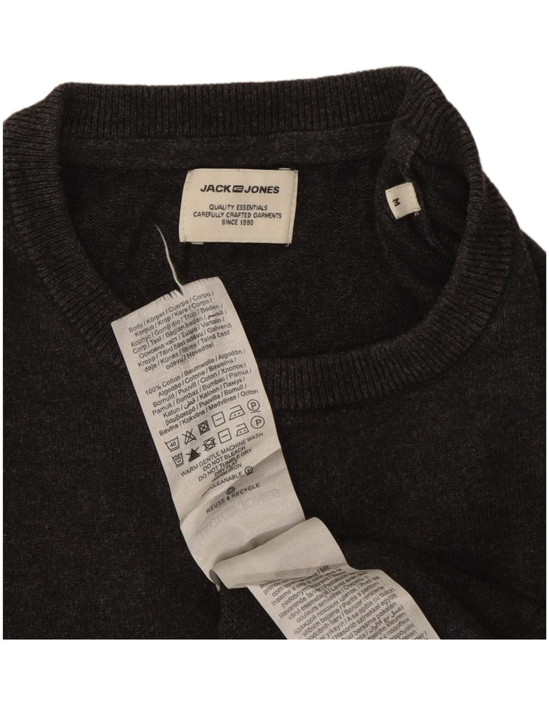 Мужской джемпер с круглым вырезом Jack & Jones, хлопковый свитер среднего серого цвета