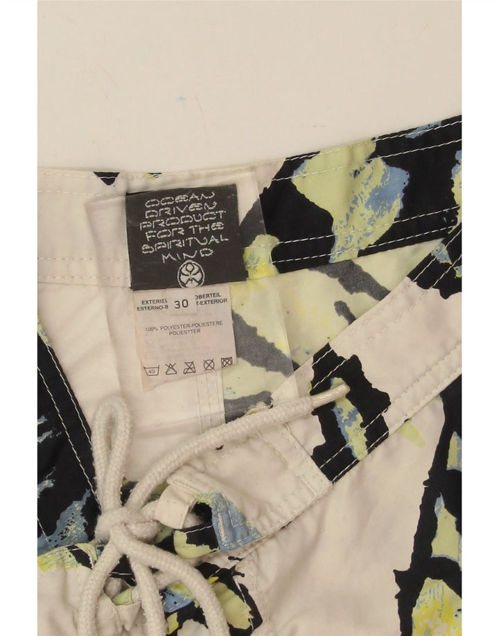 VINTAGE Mens Swimming Shorts Medium  White Floral Polyester Vintage Vintage and Second-Hand Vintage from Messina Hembry 