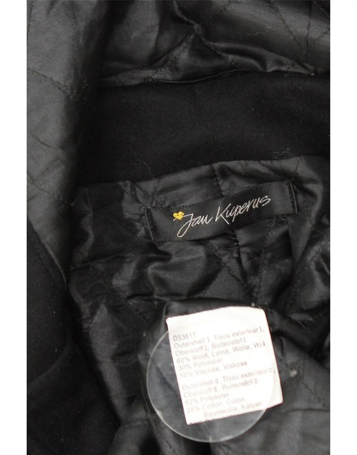 Винтажный женский дафлкот с капюшоном UK 14, большой черный шерстяной