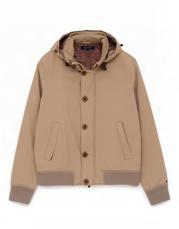 Мужская куртка-бомбер с капюшоном Tommy Hilfiger UK 38, средний серый с цветными блоками