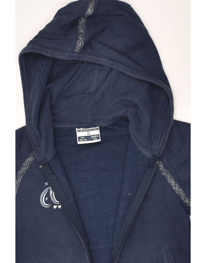 CHAMPION Girls Graphic Zip Hoodie Sweater 7-8 Years Small Navy Blue Cotton | Vintage Champion | Thrift | Second-Hand Champion | Used Clothing | Messina Hembry 