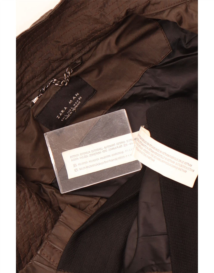 Мужская куртка-бомбер Zara UK 40, большая коричневая, полиэстер