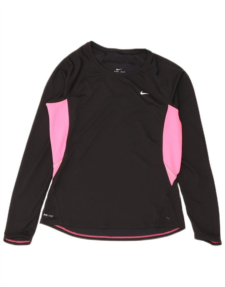 Женский топ Nike Dri Fit с длинным рукавом UK 12/14, средний черный, цветной блок