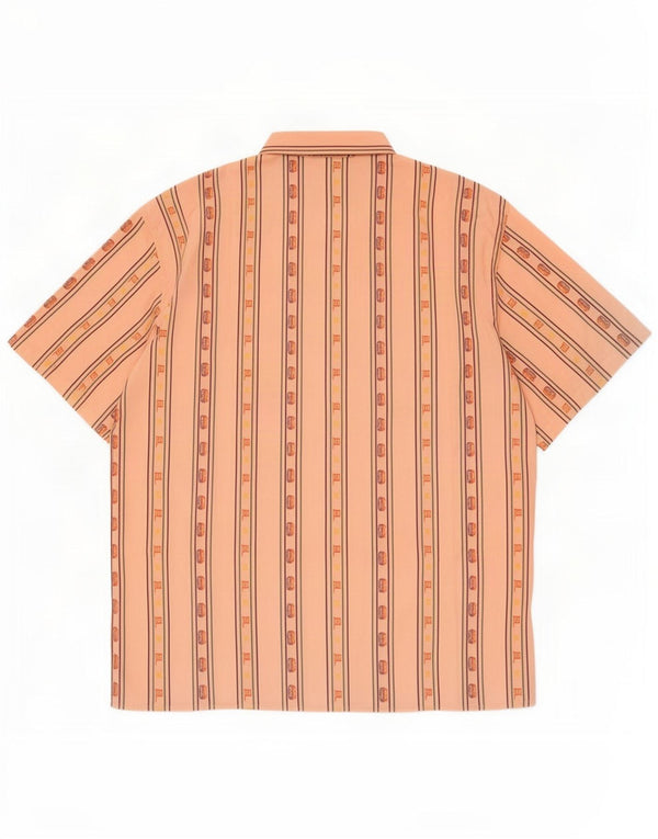 Vintage Mens Short Sleeve Shirt Large Orange Striped Acetate Retro