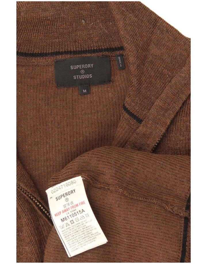 Мужской джемпер с воротником на молнии Superdry, средний коричневый свитер из мериносовой шерсти