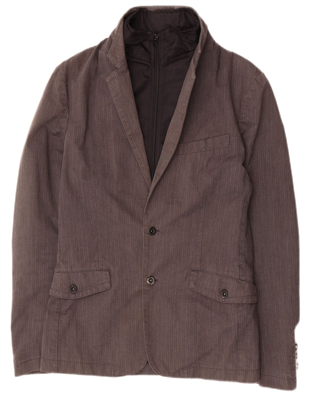 Мужской пиджак Zara на 2 пуговицах, Великобритания, 36, маленький серый, хлопковый в тонкую полоску