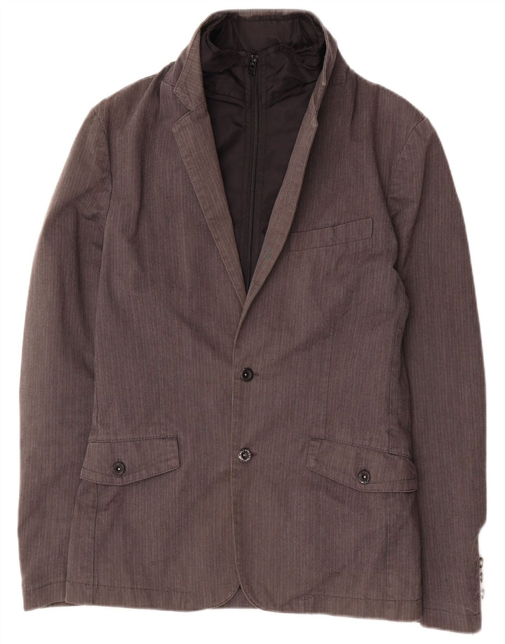 Мужской пиджак Zara на 2 пуговицах, Великобритания, 36, маленький серый, хлопковый в тонкую полоску