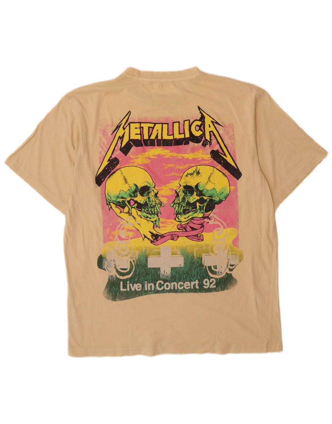 Мужская футболка с рисунком Metallica Pull & Bear, хлопковый топ среднего желтого цвета