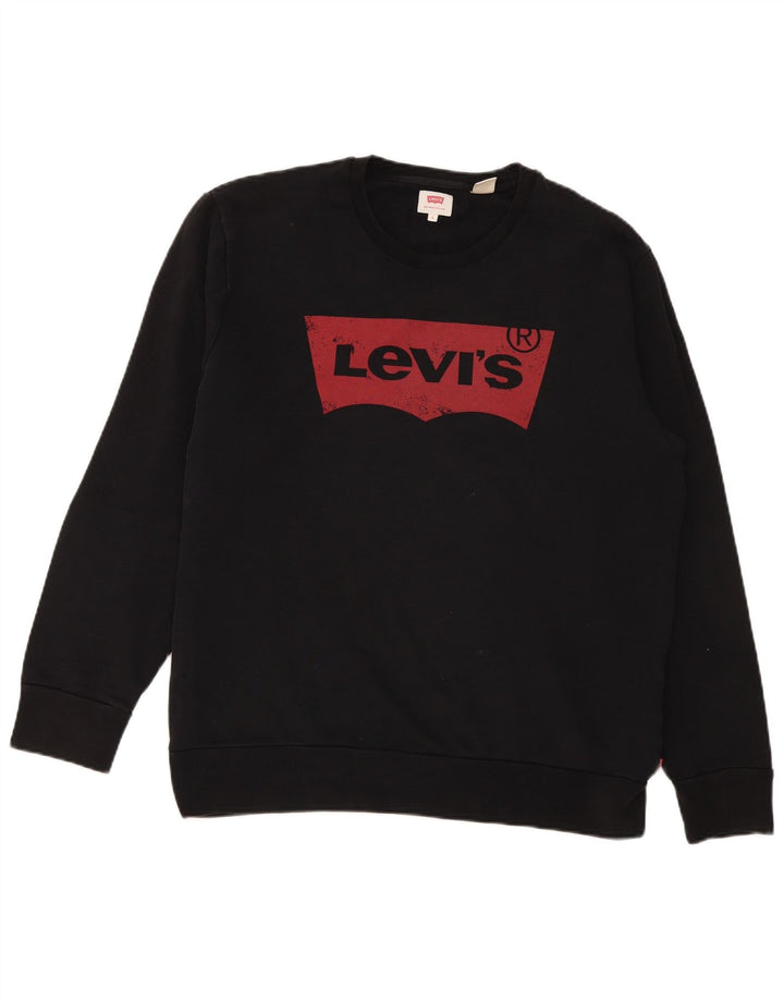 Мужской свитшот с рисунком Levi's, большой черный хлопковый джемпер