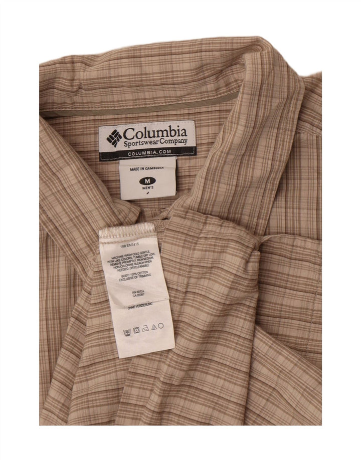 Мужская рубашка Columbia с коротким рукавом в клетку бежевого цвета, хлопковая клетка среднего размера
