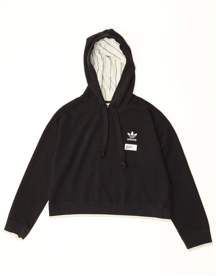 Женский укороченный джемпер с капюшоном Adidas Oversized UK 10, маленький, черный, полиэстер