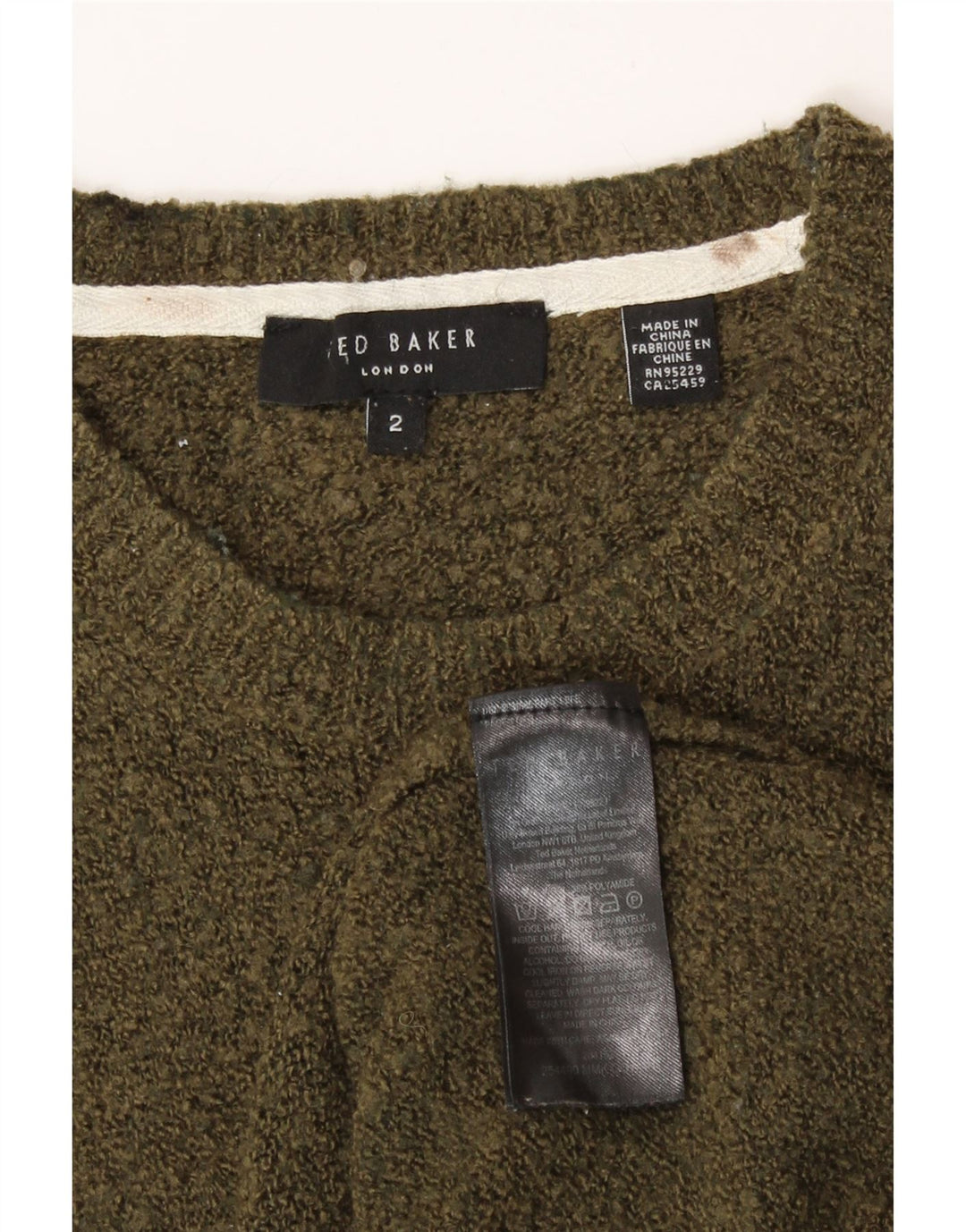 Мужской джемпер с круглым вырезом с рисунком Ted Baker, размер 2, маленький, цвет хаки, шерсть
