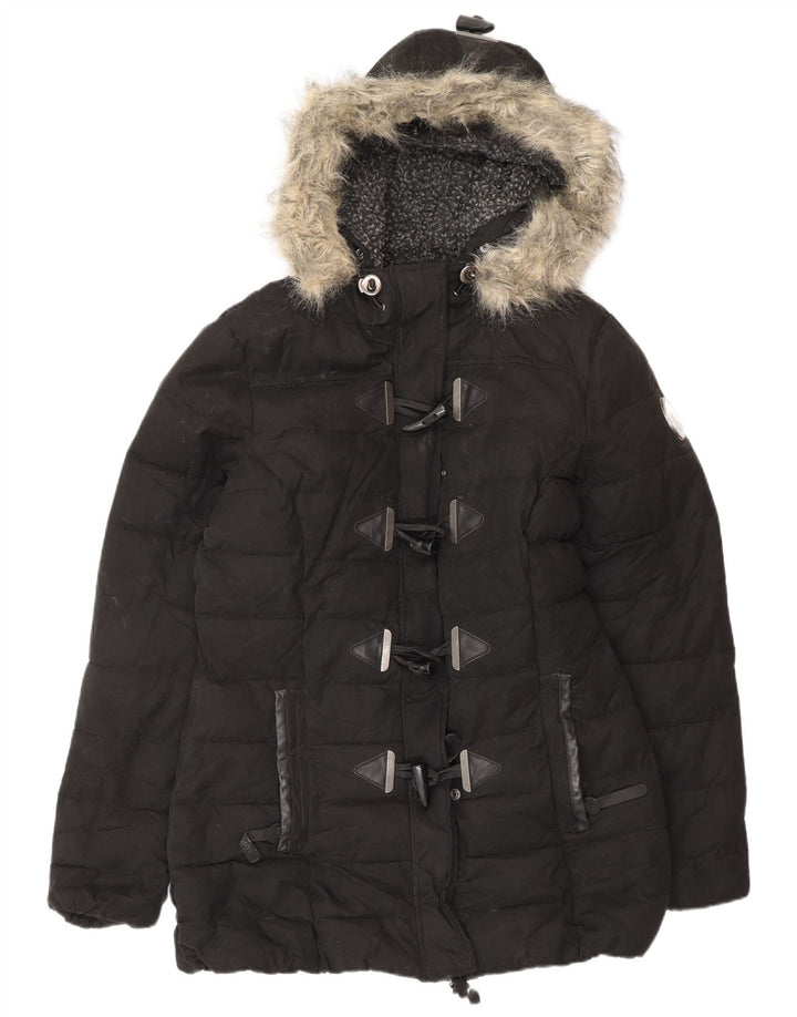 Женская утепленная дафлкот с капюшоном Superdry UK 12, средний черный полиэстер
