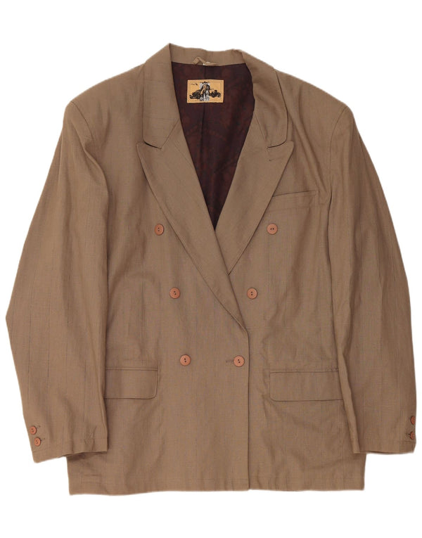 VINTAGE Мужской двубортный пиджак EU 56 3XL Коричневый льняной пиджак