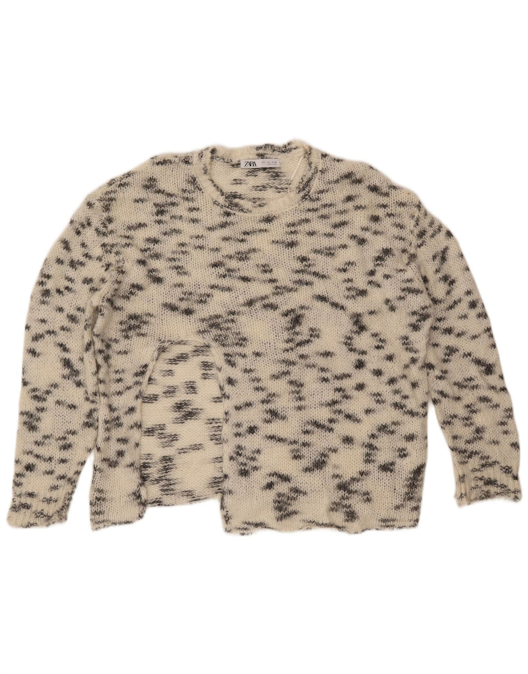 Женский джемпер с круглым вырезом ZARA UK 16, большой кремовый с крапинками
