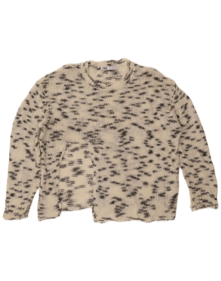 Женский джемпер с круглым вырезом ZARA UK 16, большой кремовый с крапинками