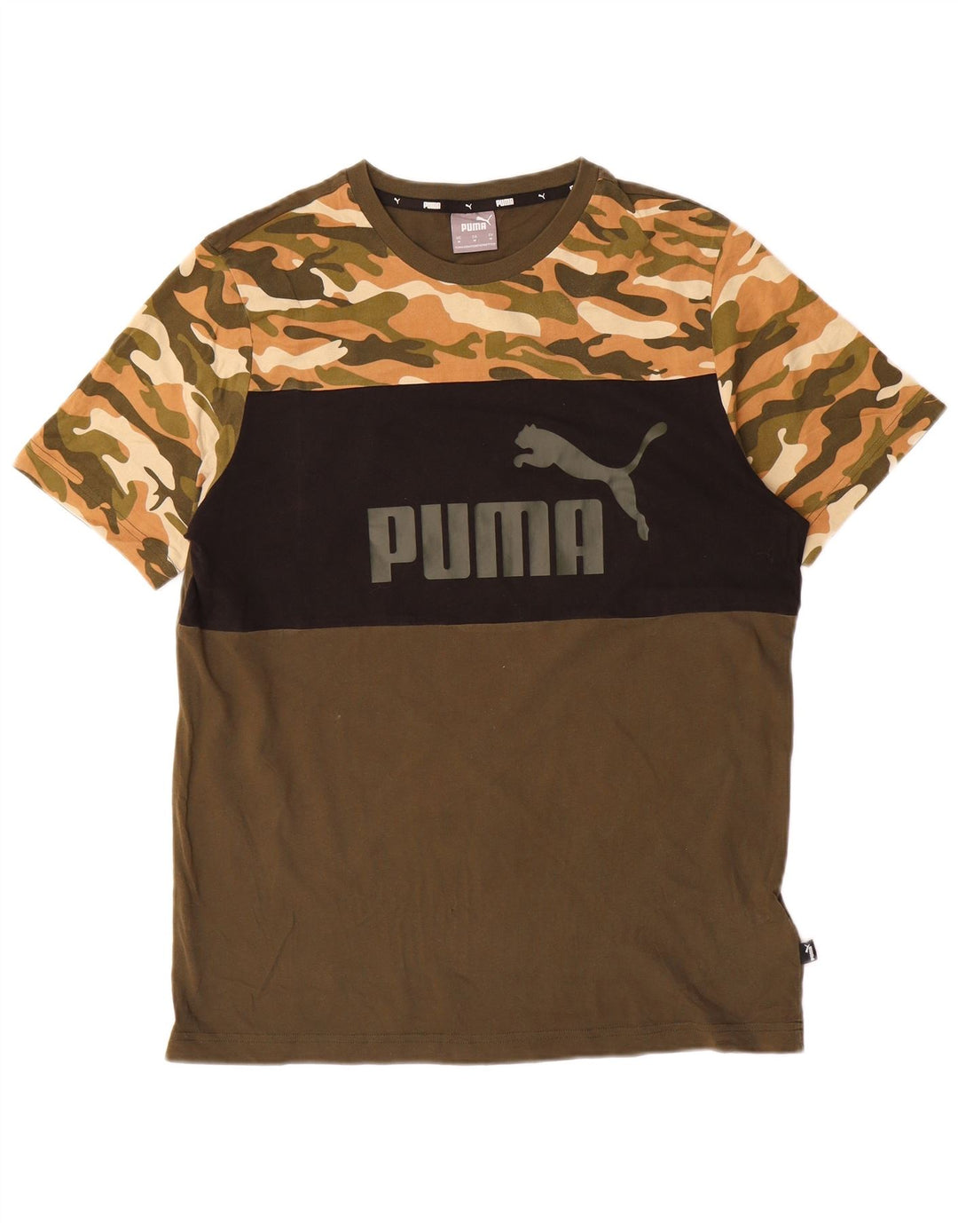 Мужская футболка с рисунком PUMA, топ среднего размера, камуфляжный цвет хаки, хлопок
