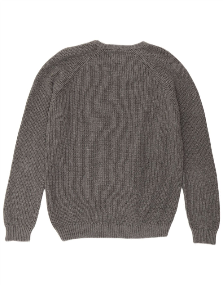Мужской джемпер с круглым вырезом Zara, хлопковый свитер среднего серого цвета