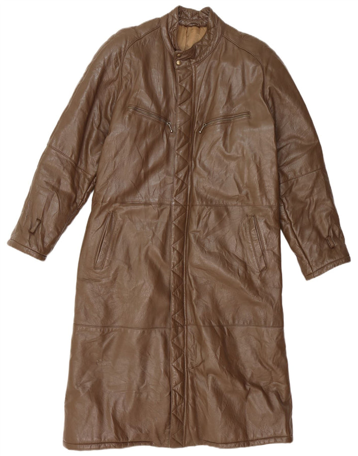 Мужское кожаное пальто VINTAGE UK 38 среднего коричневого цвета