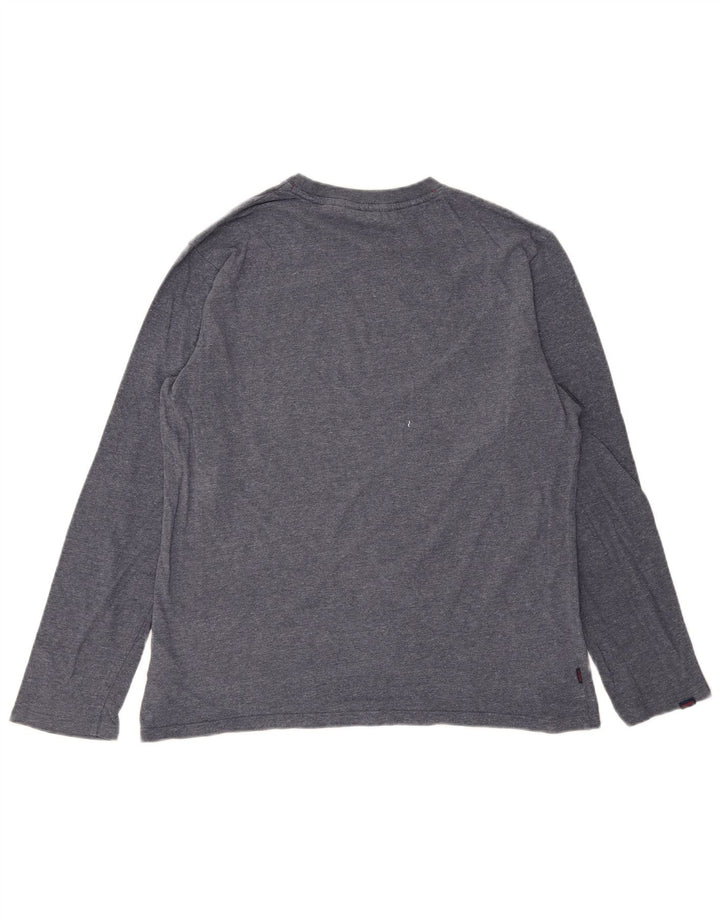 SUPERDRY Мужской топ с длинным рукавом XL, синий в крапинку, хлопок