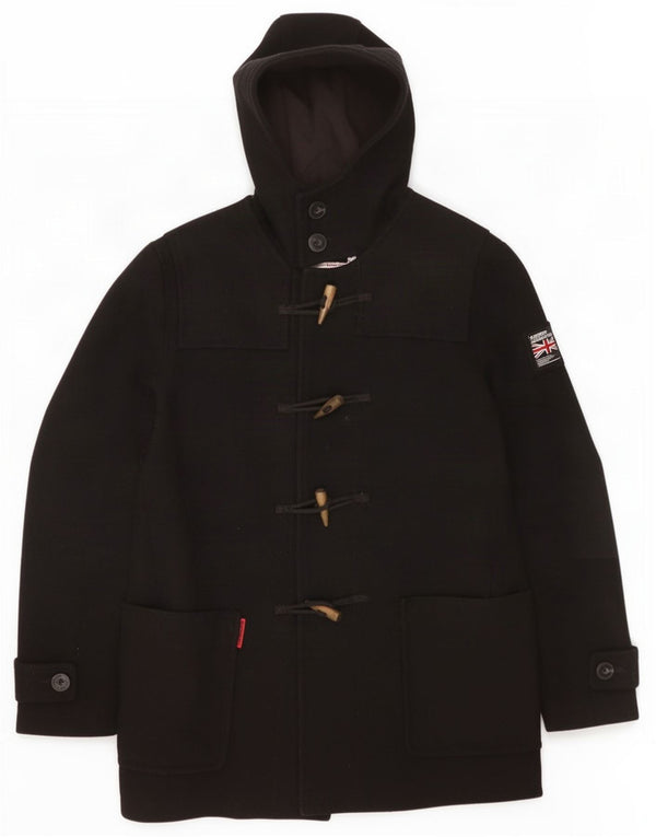 Superdry Mens Hooded Duffle Coat UK 40 Large Black Wool