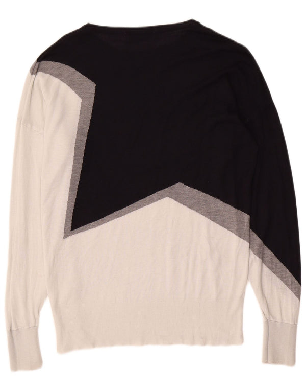 Zara Womens Boat Neck Jumper Sweater UK 10 Small Navy Blue Colourblock